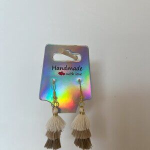 Cream Tan & Brown Tassle Earrings